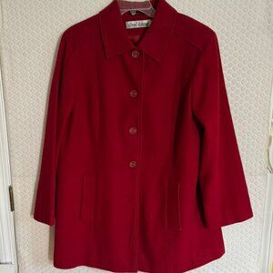 Alfred Dunner Red Wool Classic Peacoat  -Lined, Wool Blend Size 14 Ex. Cond